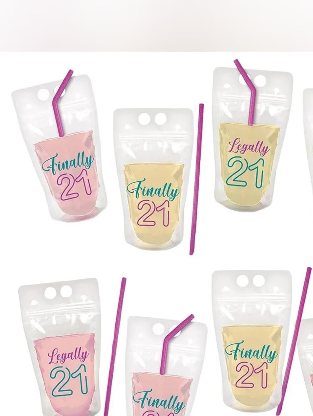Birthday 'Finally 21' Drink Pouches - Pink & Gold